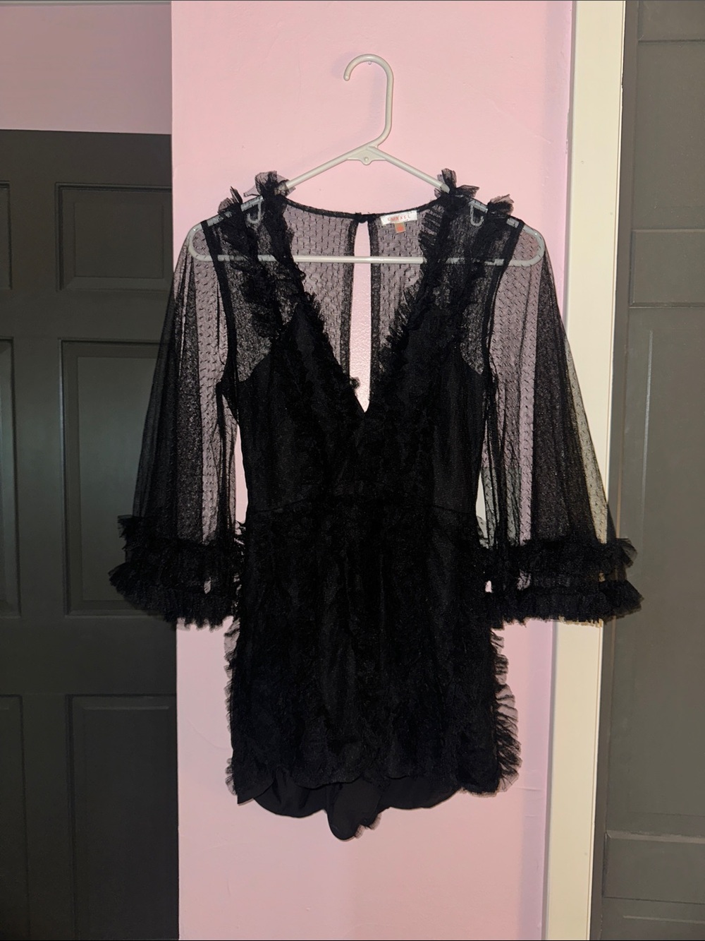 Black Lace Ruffle Romper